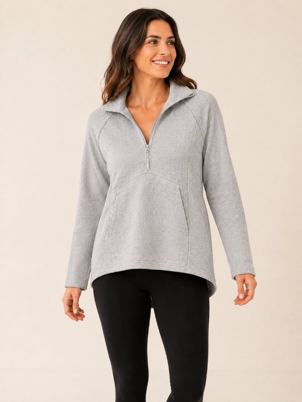 Kyodan Outdoor Women’s Medium Gray Herringbone Quarter Zip Fleece Pullover